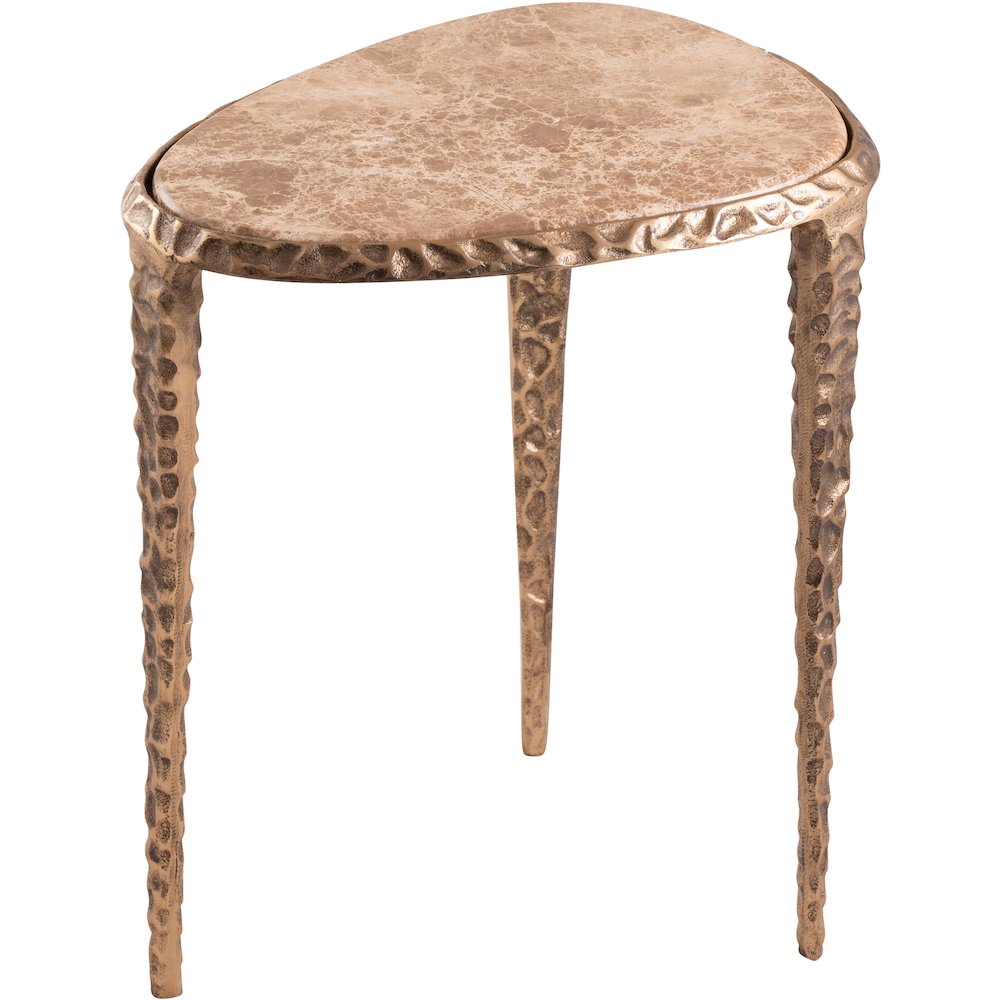 Gild Beige Genuine Marble Top And Aluminum Base End / Side Table
