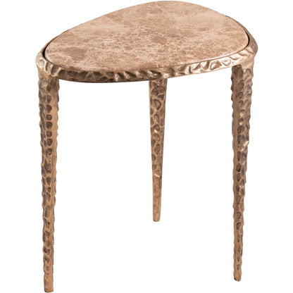 Gild Beige Genuine Marble Top And Aluminum Base End / Side Table