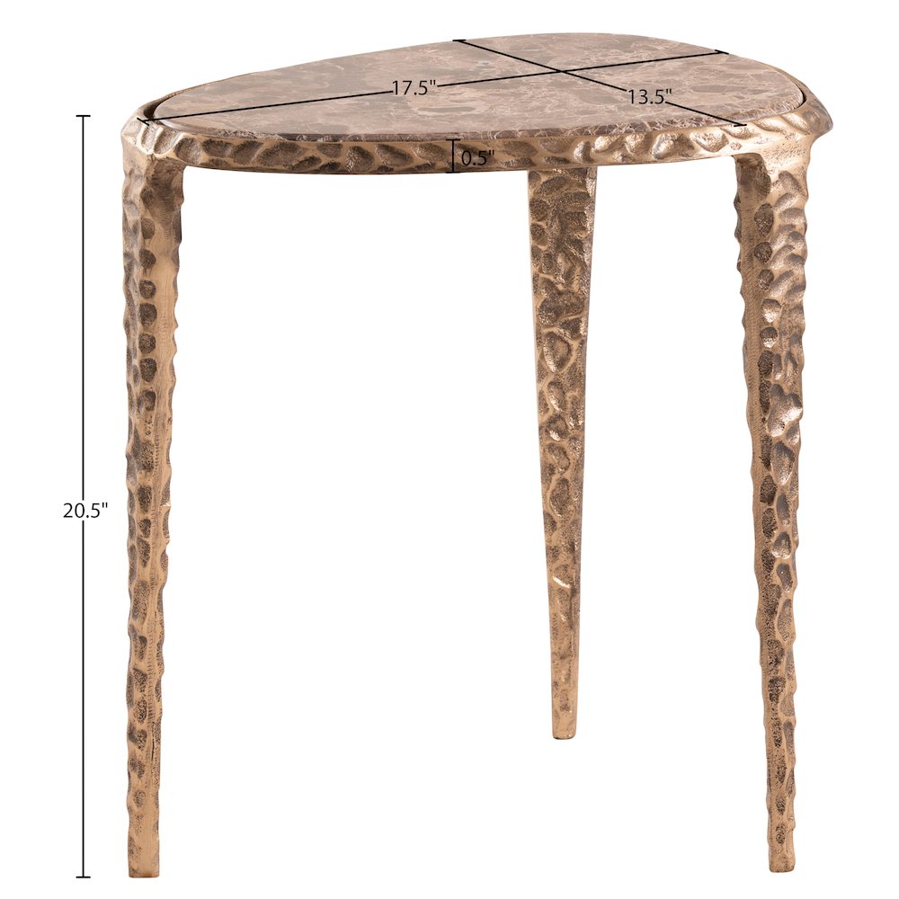 Gild Brown Genuine Marble Top And Aluminum Base End / Side Table