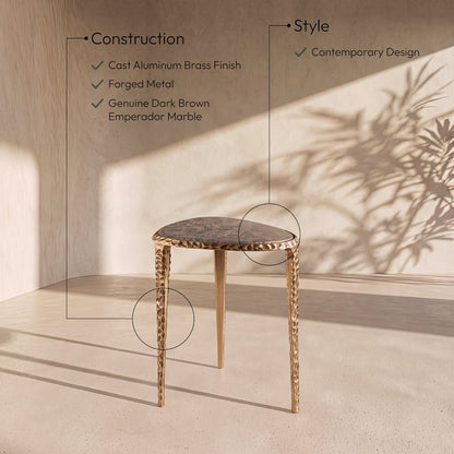 Gild Brown Genuine Marble Top And Aluminum Base End / Side Table