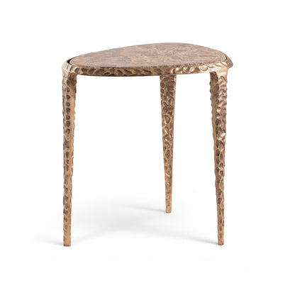 Gild Brown Genuine Marble Top And Aluminum Base End / Side Table