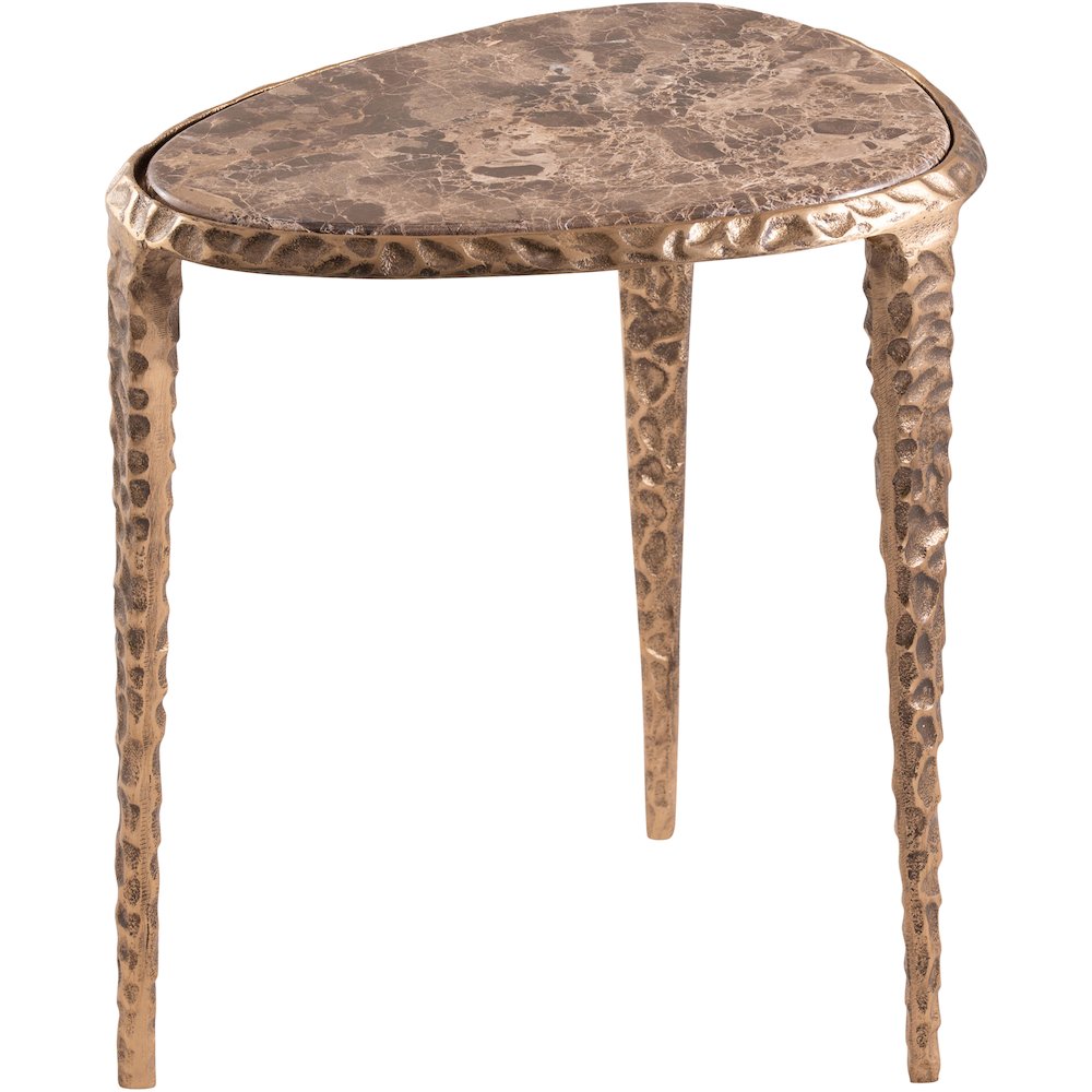 Gild Brown Genuine Marble Top And Aluminum Base End / Side Table