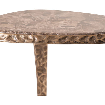 Gild Brown Genuine Marble Top And Aluminum Base End / Side Table