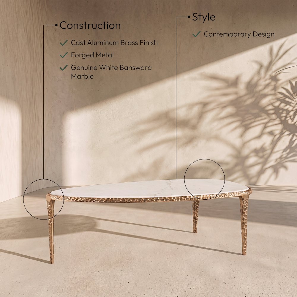 Gild White Genuine Marble Top And Aluminum Base Coffee Table
