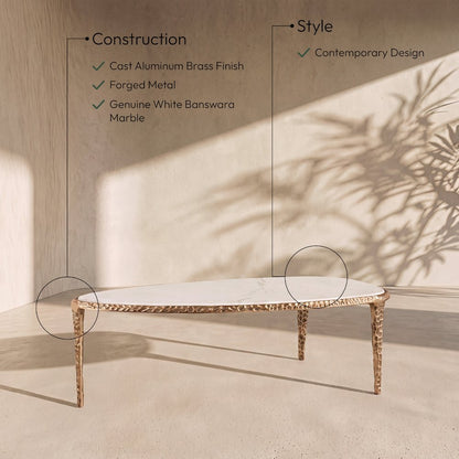 Gild White Genuine Marble Top And Aluminum Base Coffee Table