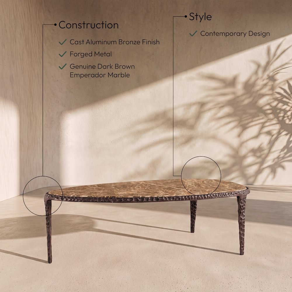 Gild Beige Genuine Marble Top And Aluminum Base Coffee Table