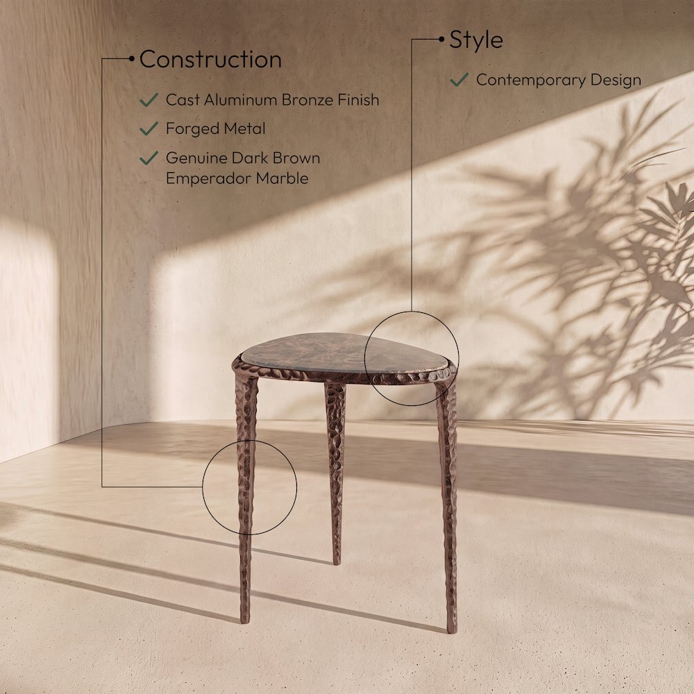 Gild Beige Genuine Marble Top And Aluminum Base End / Side Table