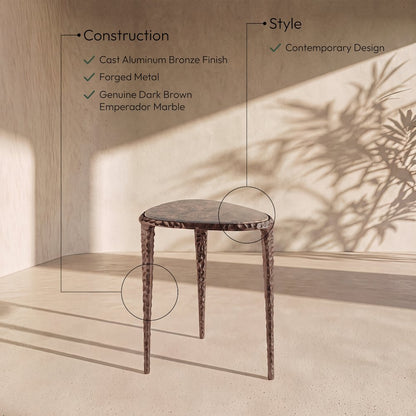 Gild Beige Genuine Marble Top And Aluminum Base End / Side Table