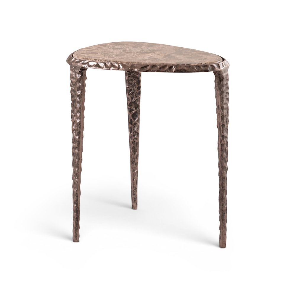 Gild Brown Genuine Marble Top And Aluminum Base End / Side Table