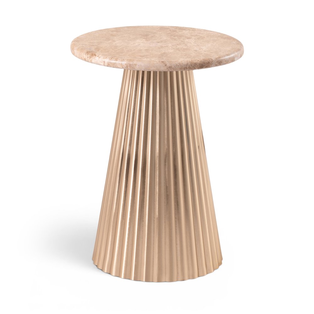 Cindra Beige Genuine Marble Top And Iron Base End / Side Table