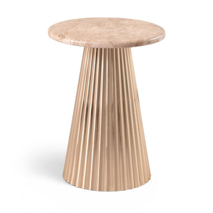 Cindra Beige Genuine Marble Top And Iron Base End / Side Table