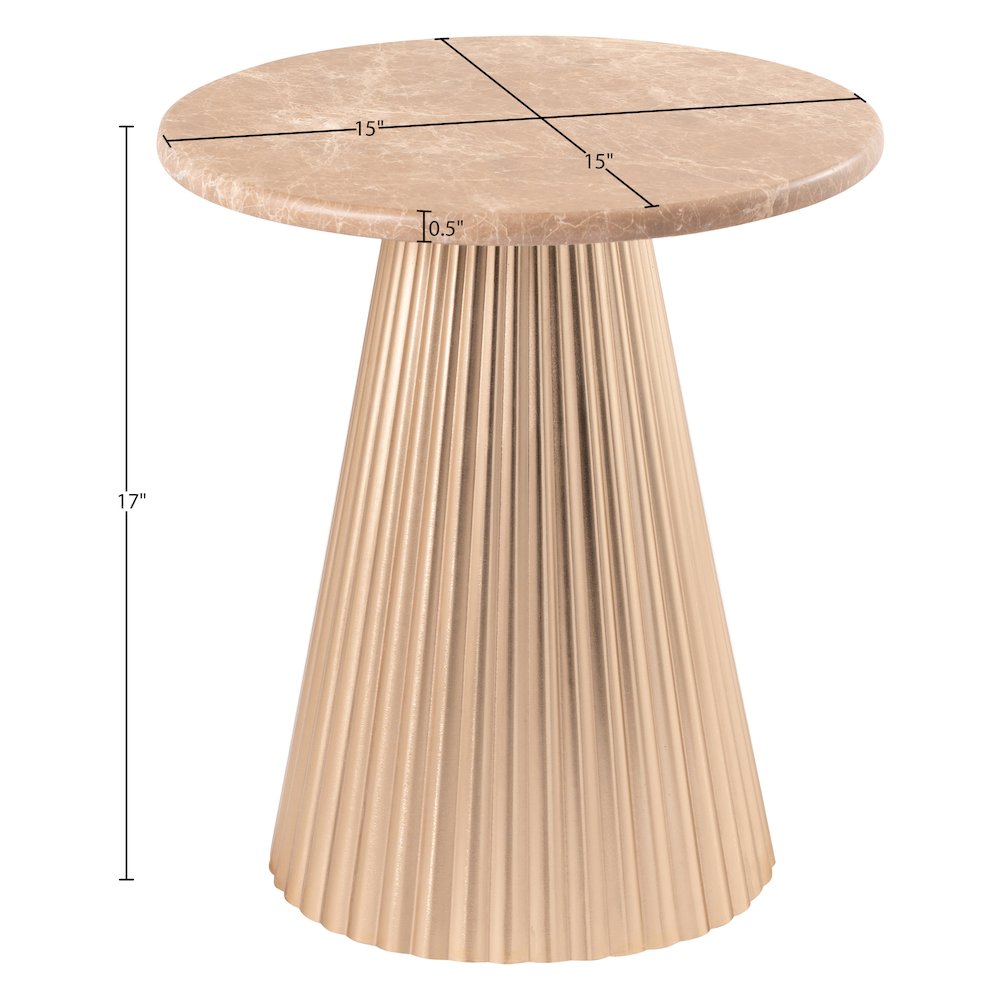 Cindra Beige Genuine Marble Top And Iron Base End / Side Table