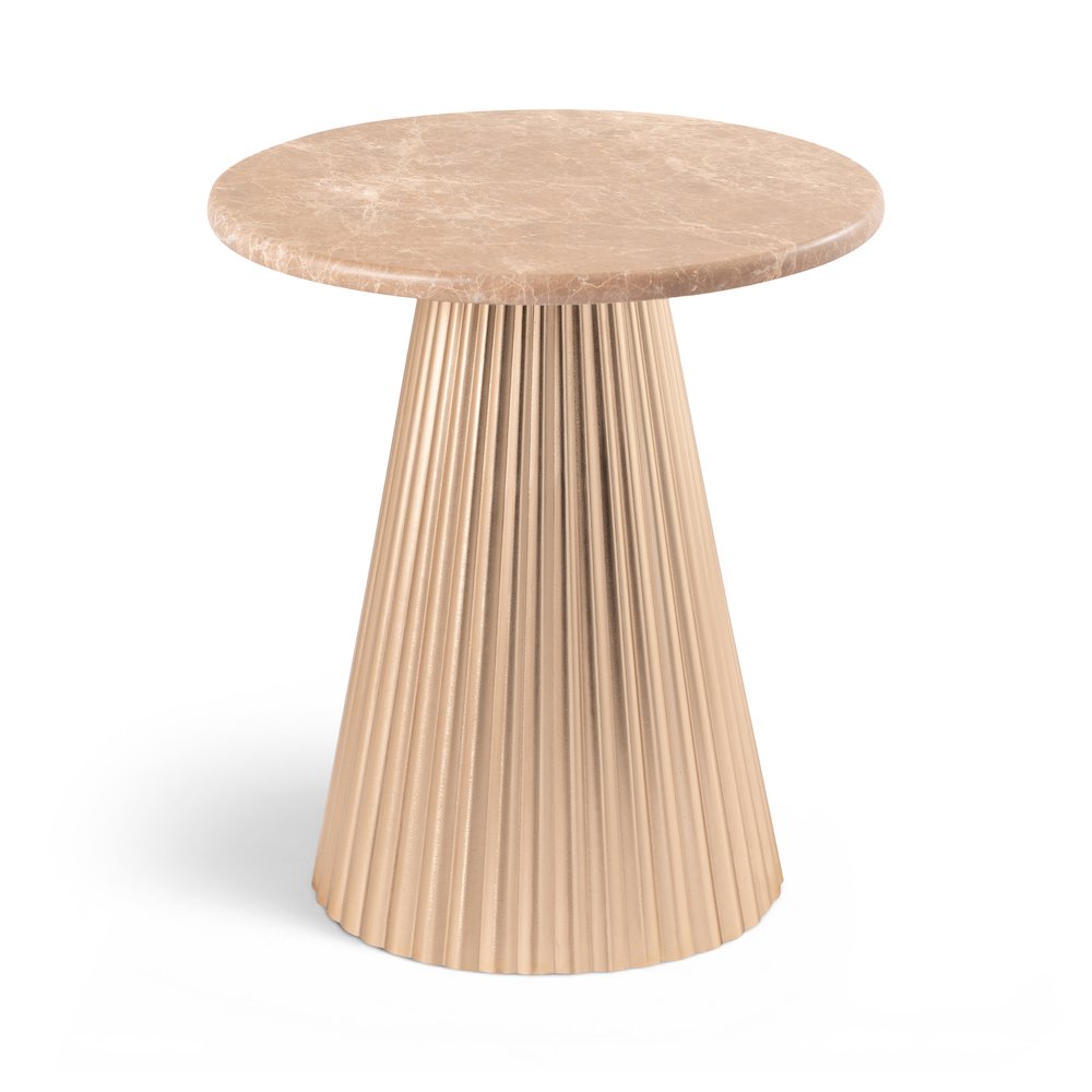 Cindra Beige Genuine Marble Top And Iron Base End / Side Table