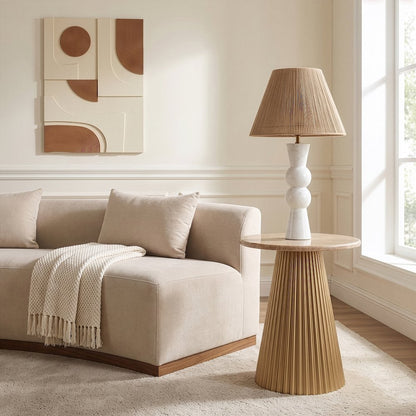 Cindra Beige Genuine Marble Top And Iron Base End / Side Table