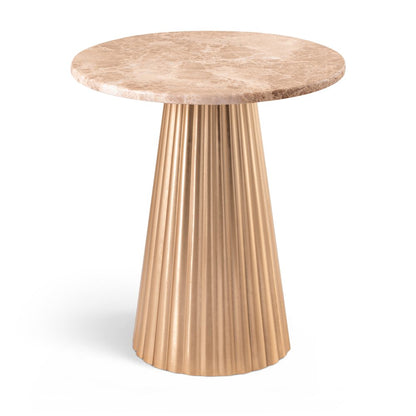 Cindra Beige Genuine Marble Top And Iron Base End / Side Table