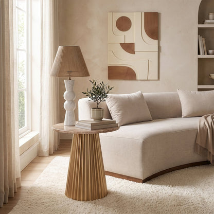 Cindra Beige Genuine Marble Top And Iron Base End / Side Table