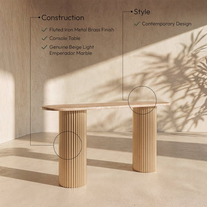 Cindra Beige Genuine Marble Top And Iron Base Console Table