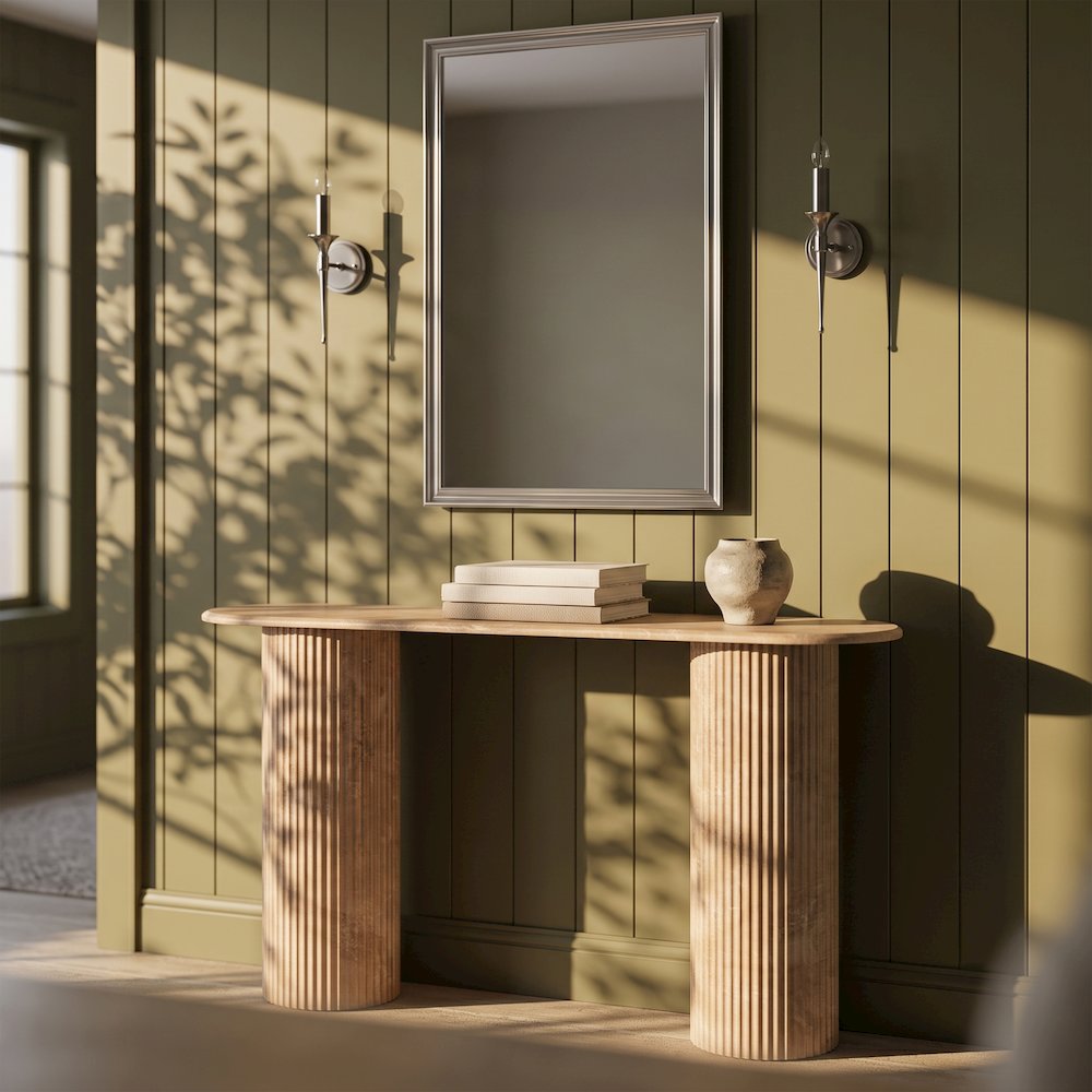 Cindra Beige Genuine Marble Top And Iron Base Console Table