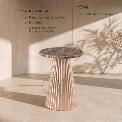 Cindra Brown Genuine Marble Top And Iron Base End / Side Table