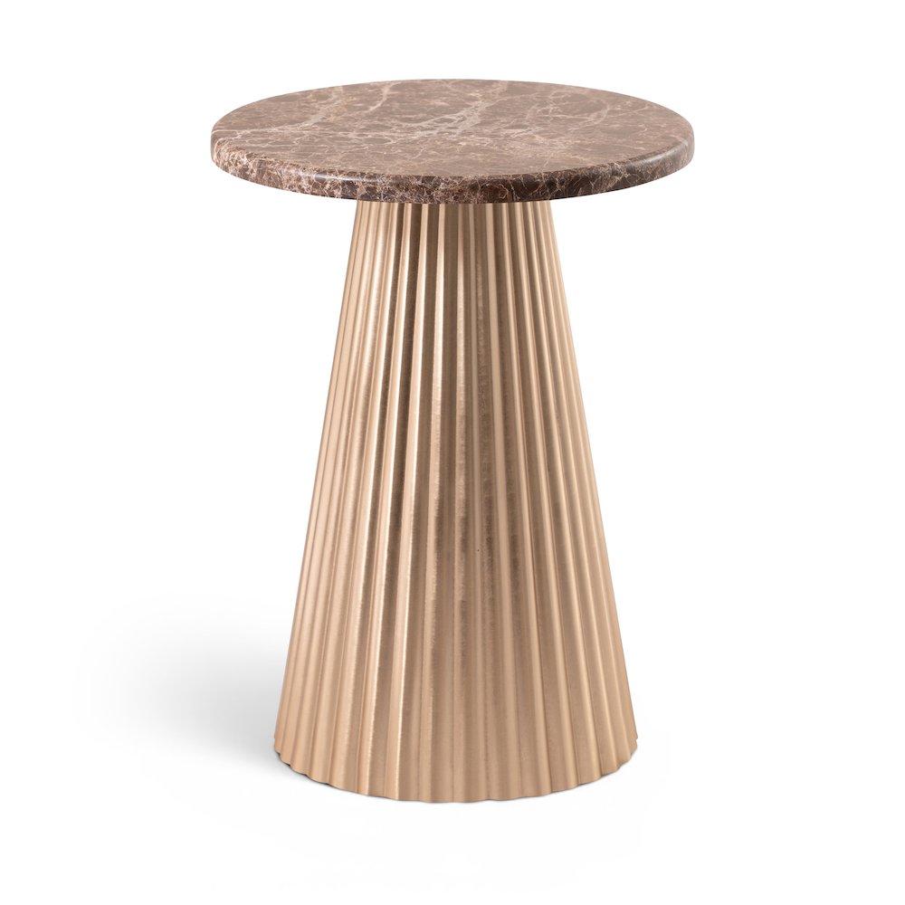 Cindra Brown Genuine Marble Top And Iron Base End / Side Table