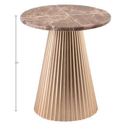 Cindra Brown Genuine Marble Top And Iron Base End / Side Table
