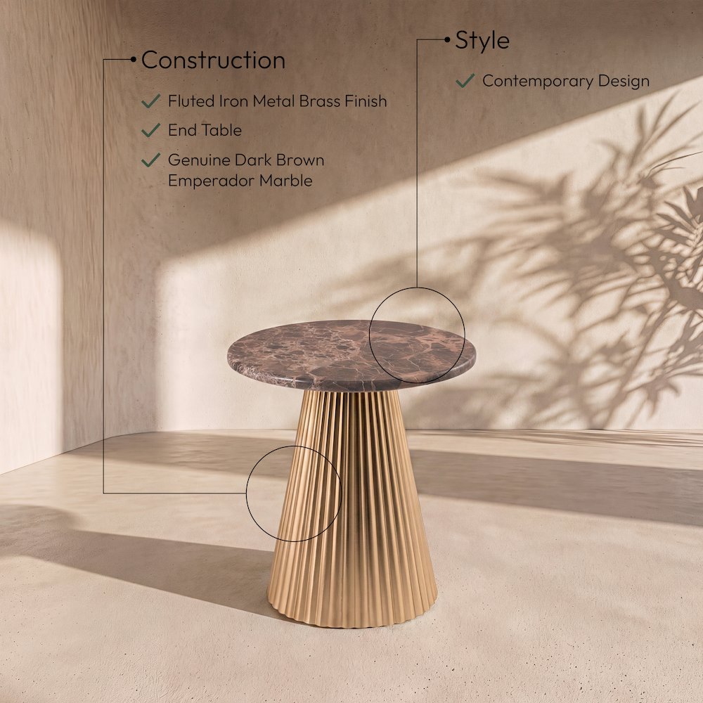 Cindra Brown Genuine Marble Top And Iron Base End / Side Table