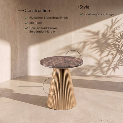 Cindra Brown Genuine Marble Top And Iron Base End / Side Table