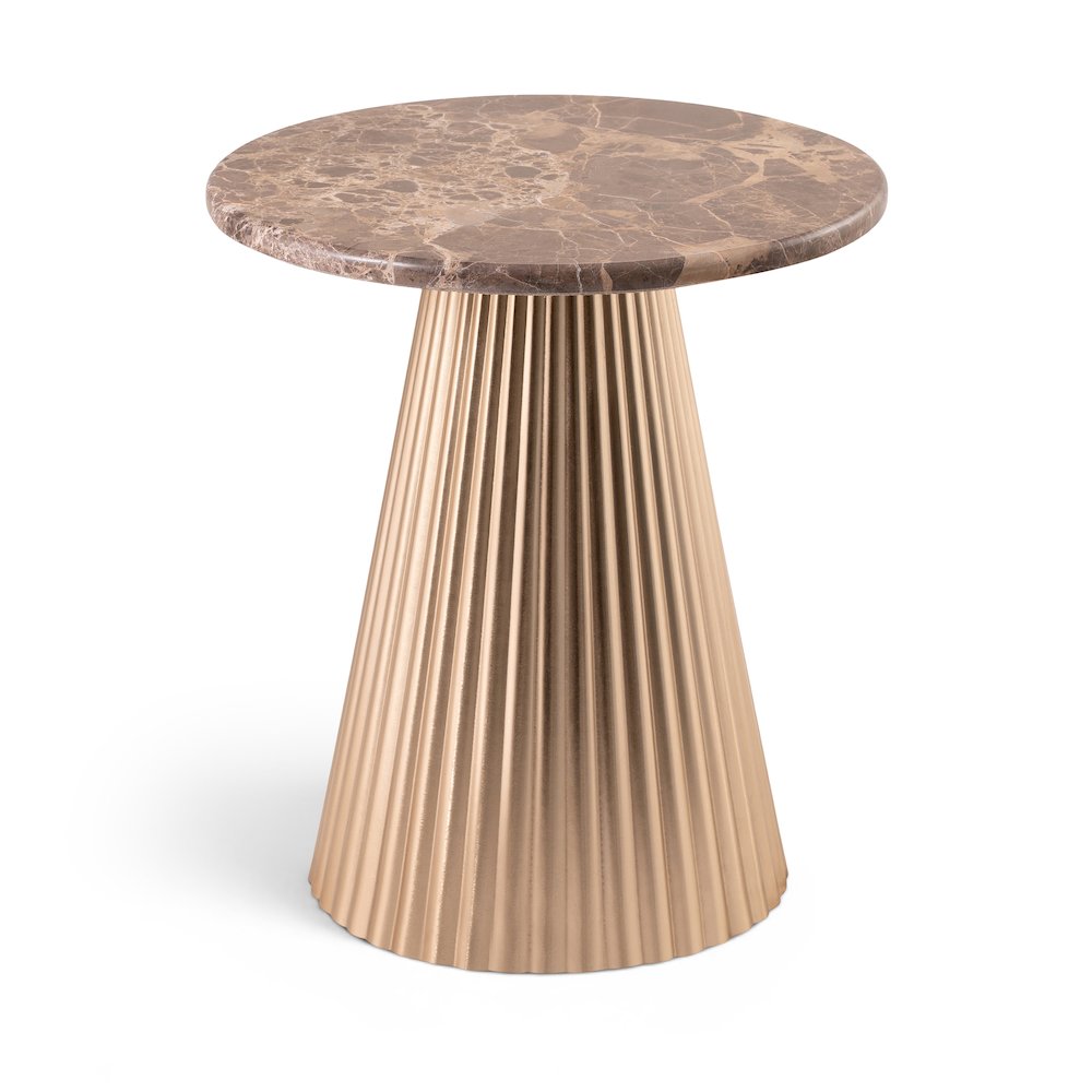 Cindra Brown Genuine Marble Top And Iron Base End / Side Table