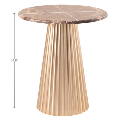Cindra Brown Genuine Marble Top And Iron Base End / Side Table