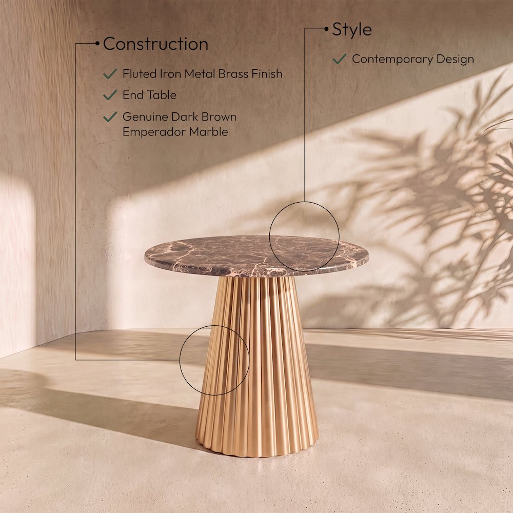 Cindra Brown Genuine Marble Top And Iron Base End / Side Table