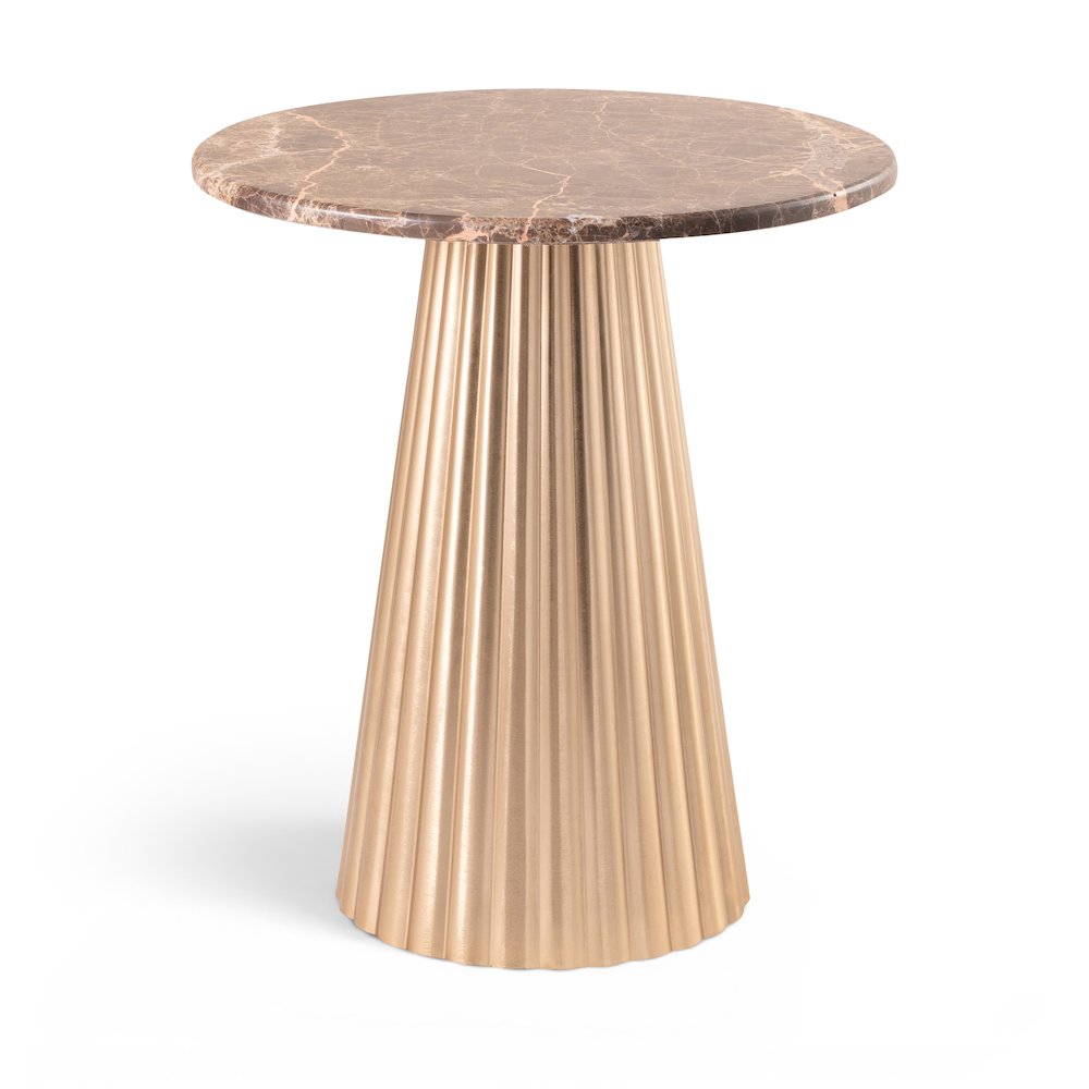 Cindra Brown Genuine Marble Top And Iron Base End / Side Table