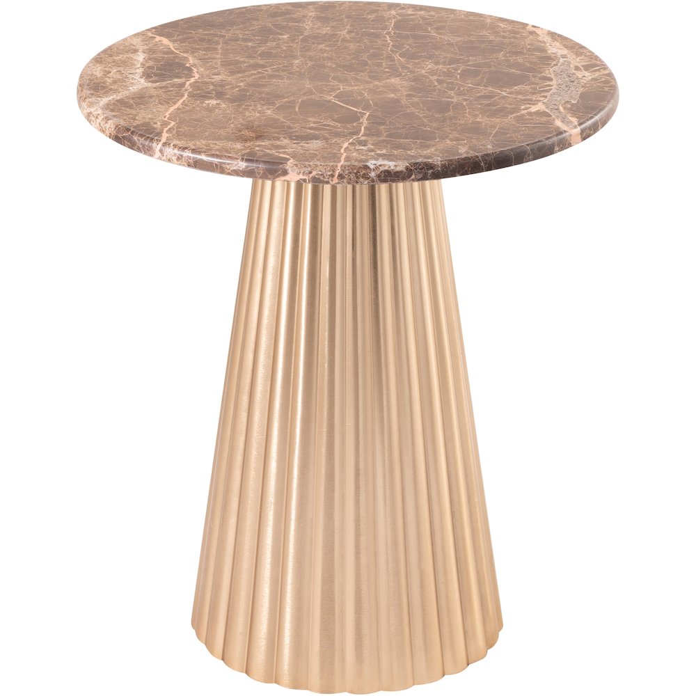 Cindra Brown Genuine Marble Top And Iron Base End / Side Table