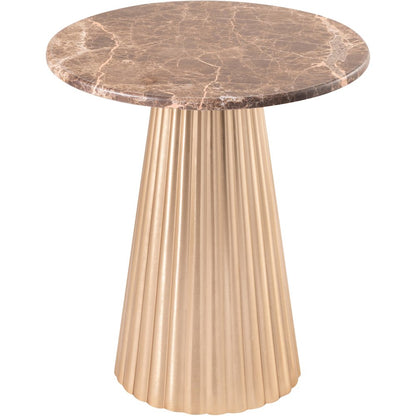 Cindra Brown Genuine Marble Top And Iron Base End / Side Table