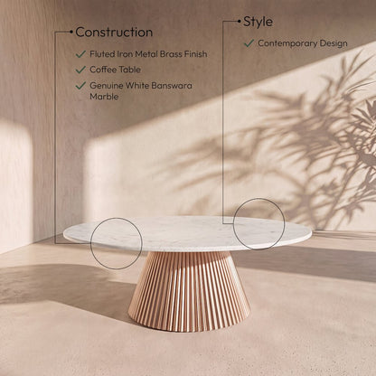 Cindra White Genuine Marble Top And Iron Base Coffee Table