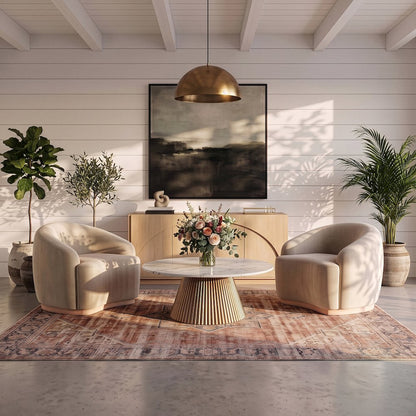 Cindra White Genuine Marble Top And Iron Base Coffee Table