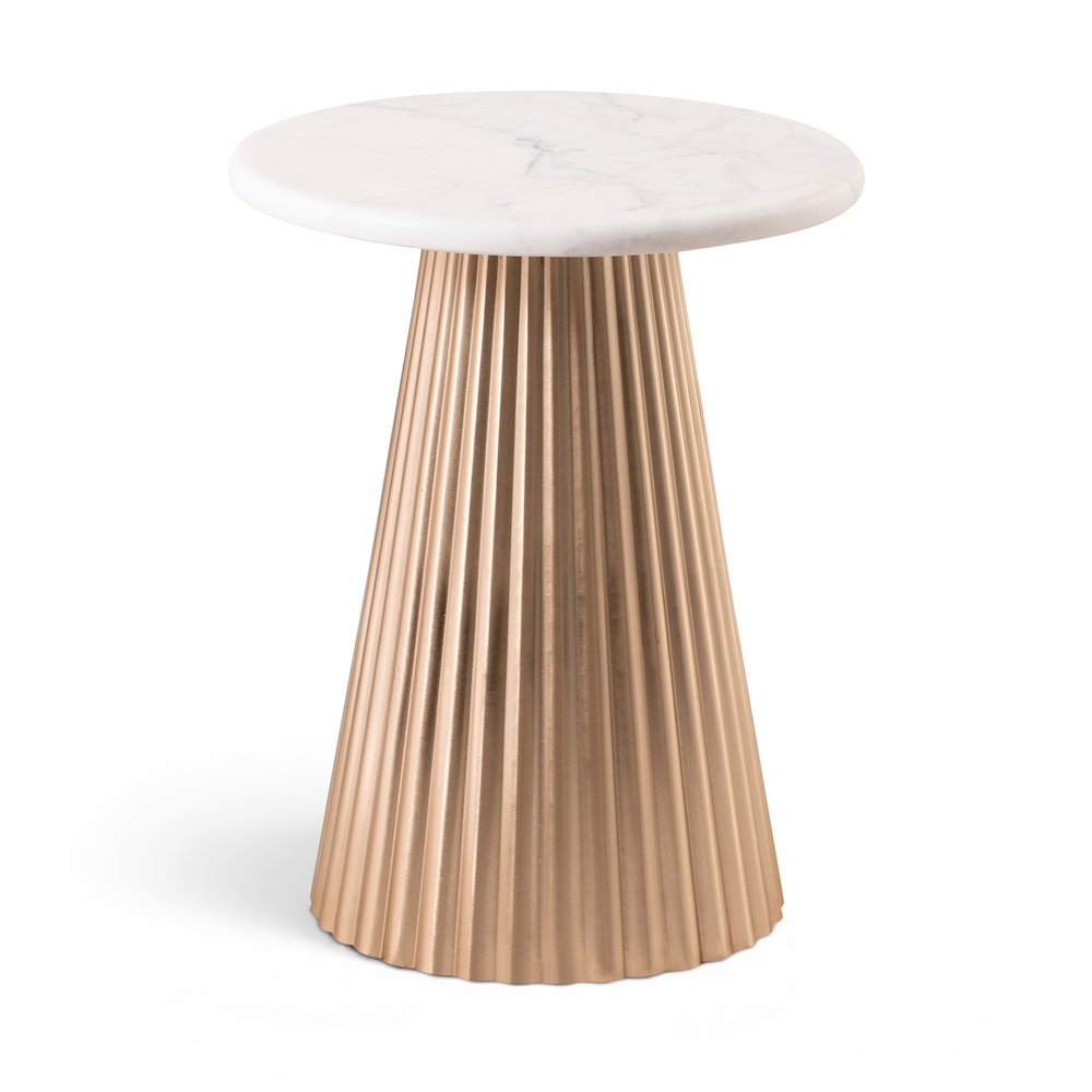 Cindra White Genuine Marble Top And Iron Base End / Side Table