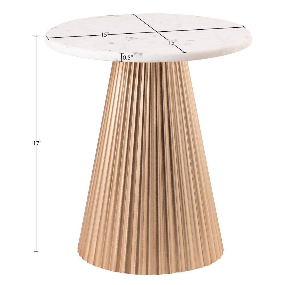 Cindra White Genuine Marble Top And Iron Base End / Side Table