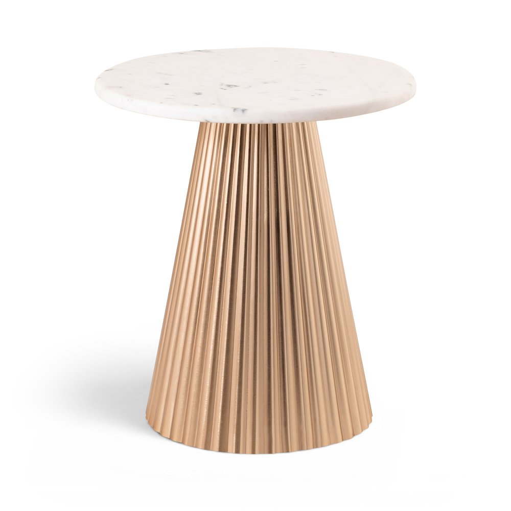 Cindra White Genuine Marble Top And Iron Base End / Side Table
