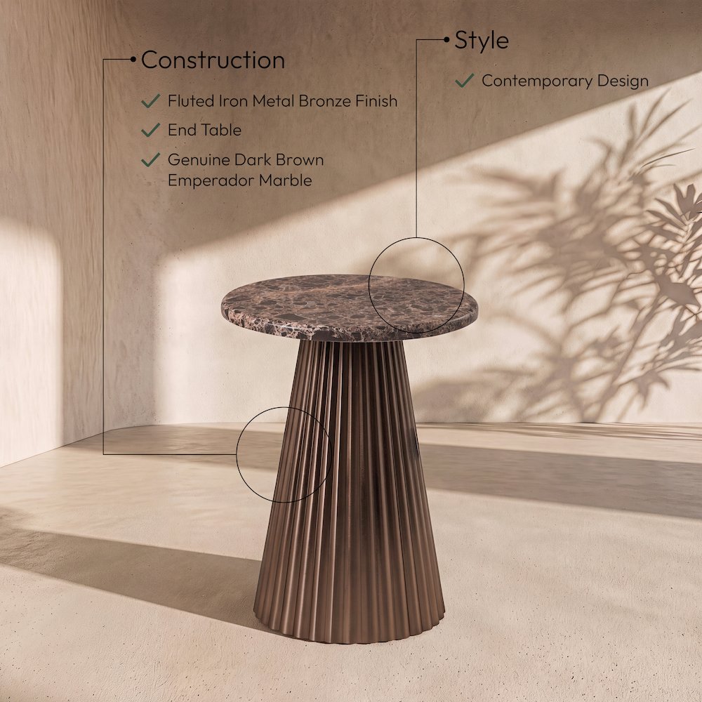 Cindra Brown Genuine Marble Top And Iron Base End / Side Table