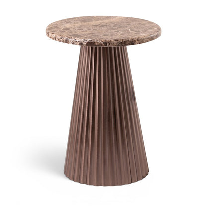 Cindra Brown Genuine Marble Top And Iron Base End / Side Table
