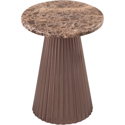 Cindra Brown Genuine Marble Top And Iron Base End / Side Table