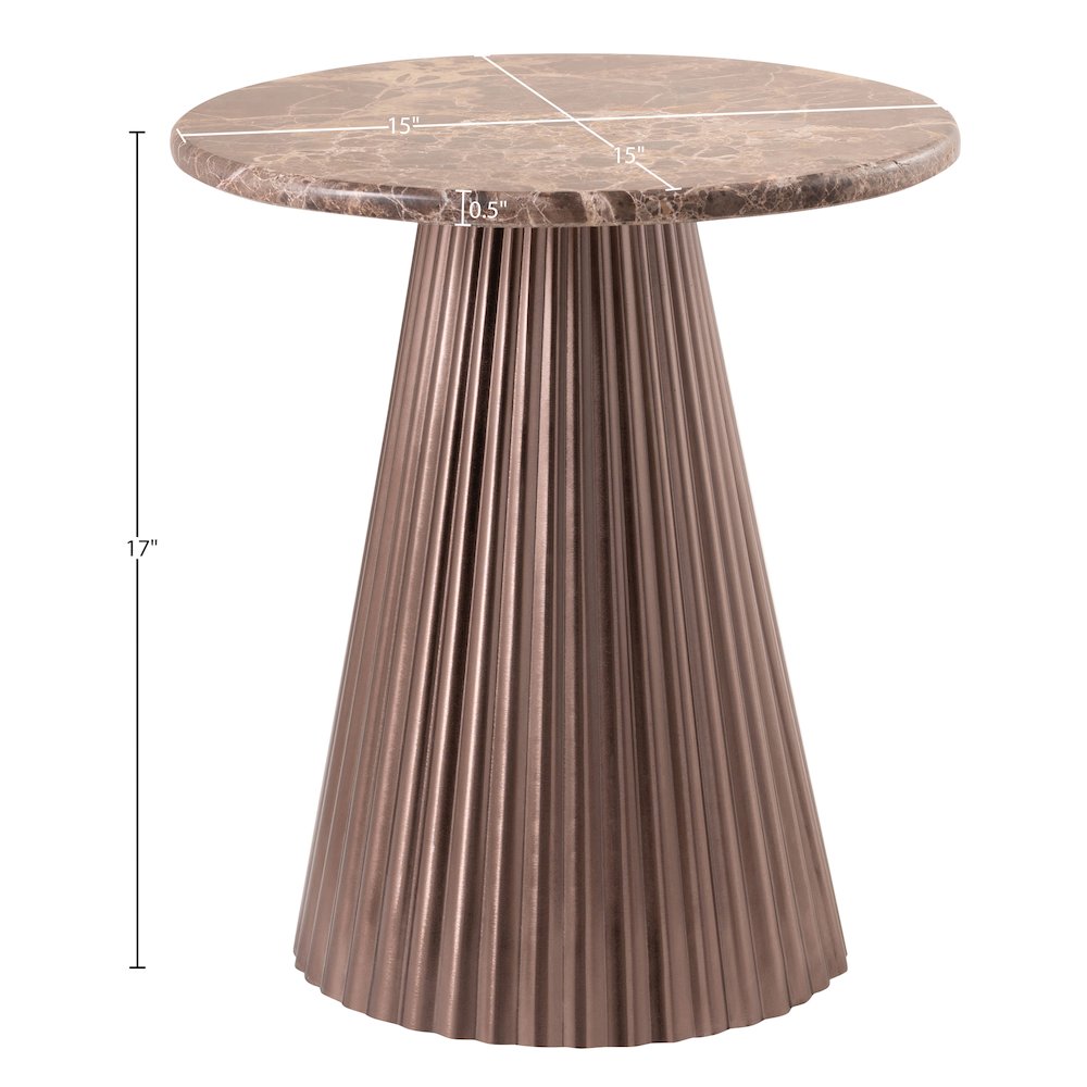 Cindra Brown Genuine Marble Top And Iron Base End / Side Table