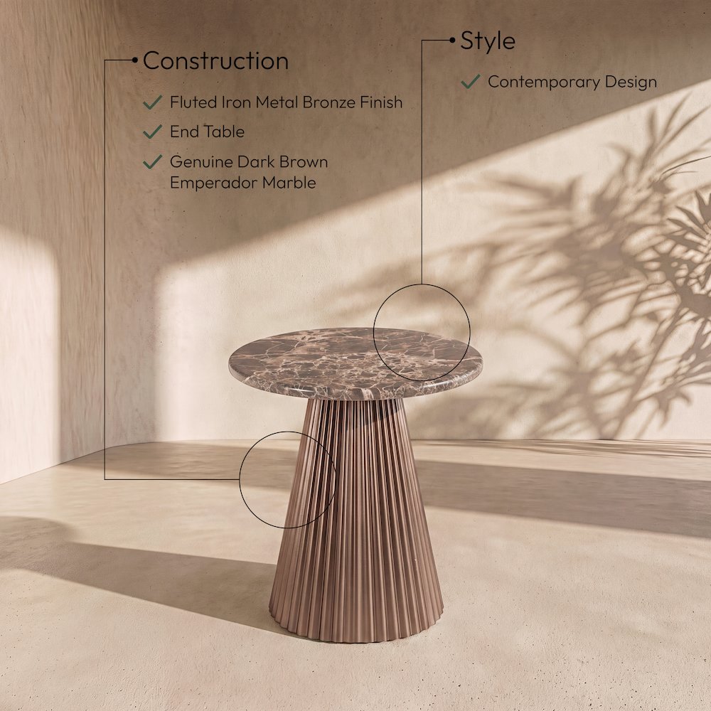 Cindra Brown Genuine Marble Top And Iron Base End / Side Table