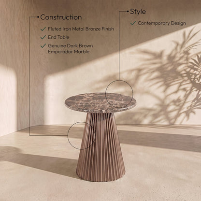 Cindra Brown Genuine Marble Top And Iron Base End / Side Table