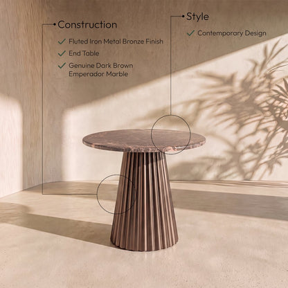 Cindra Brown Genuine Marble Top And Iron Base End / Side Table