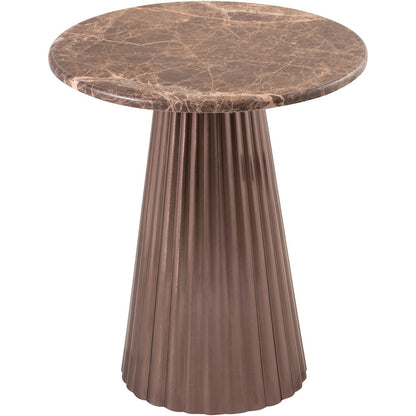 Cindra Brown Genuine Marble Top And Iron Base End / Side Table