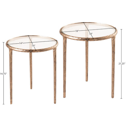 Evren Clear Glass Top And Aluminum Base 2pc Nesting End / Side Table
