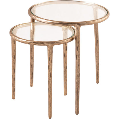 Evren Clear Glass Top And Aluminum Base 2pc Nesting End / Side Table