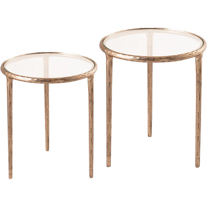 Evren Clear Glass Top And Aluminum Base 2pc Nesting End / Side Table