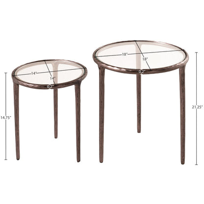 Evren Clear Glass Top And Aluminum Base 2pc Nesting End / Side Table